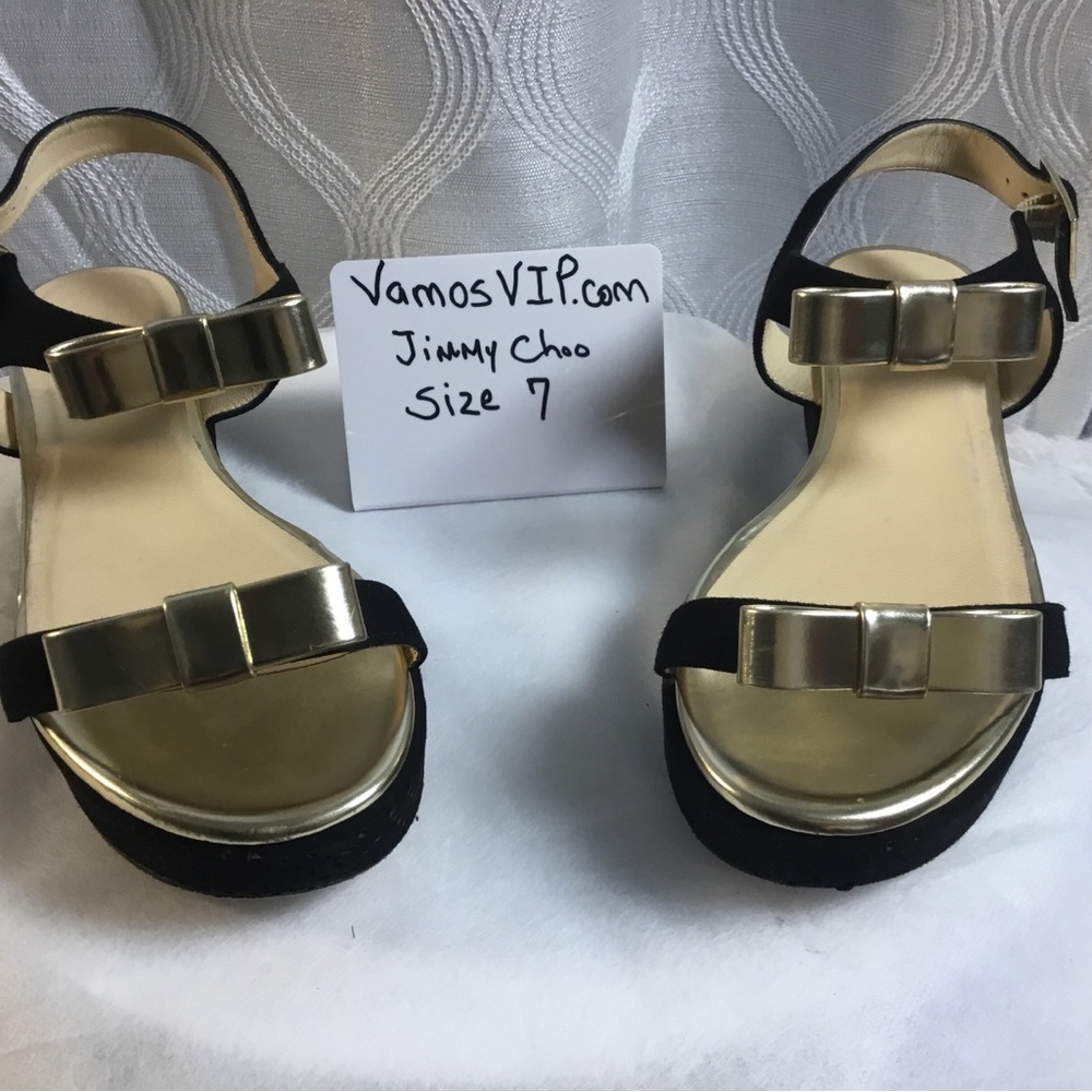 Jimmy Choo Women's Black & Gold Bow Sandals